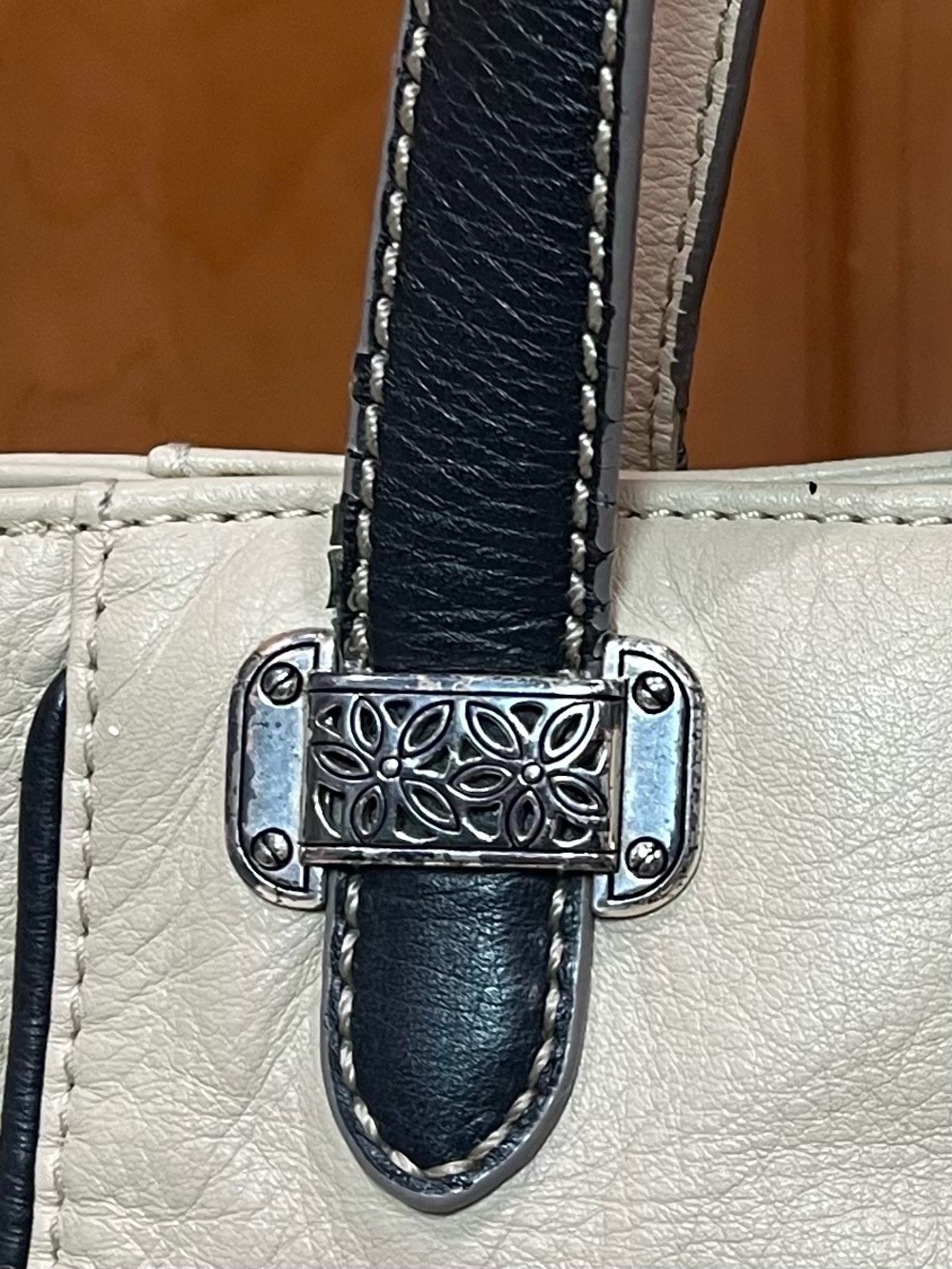 Brighton Cream Brown Leather Tote Shoulder Bag Silver Hardware U196880 - Picture 4 of 14
